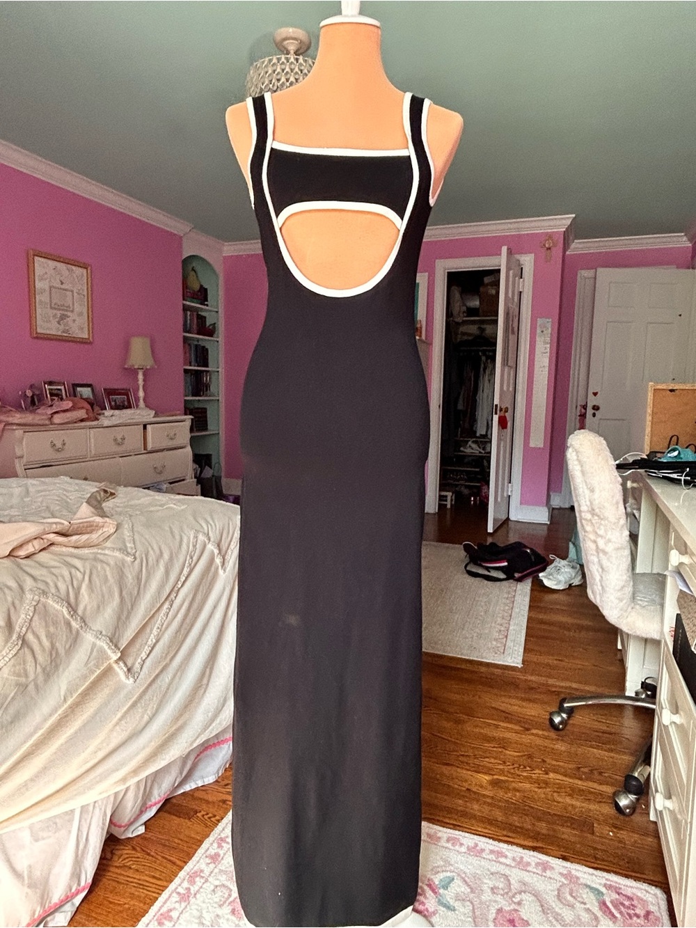 Peppermayo Black Maxi Dress with White Trim